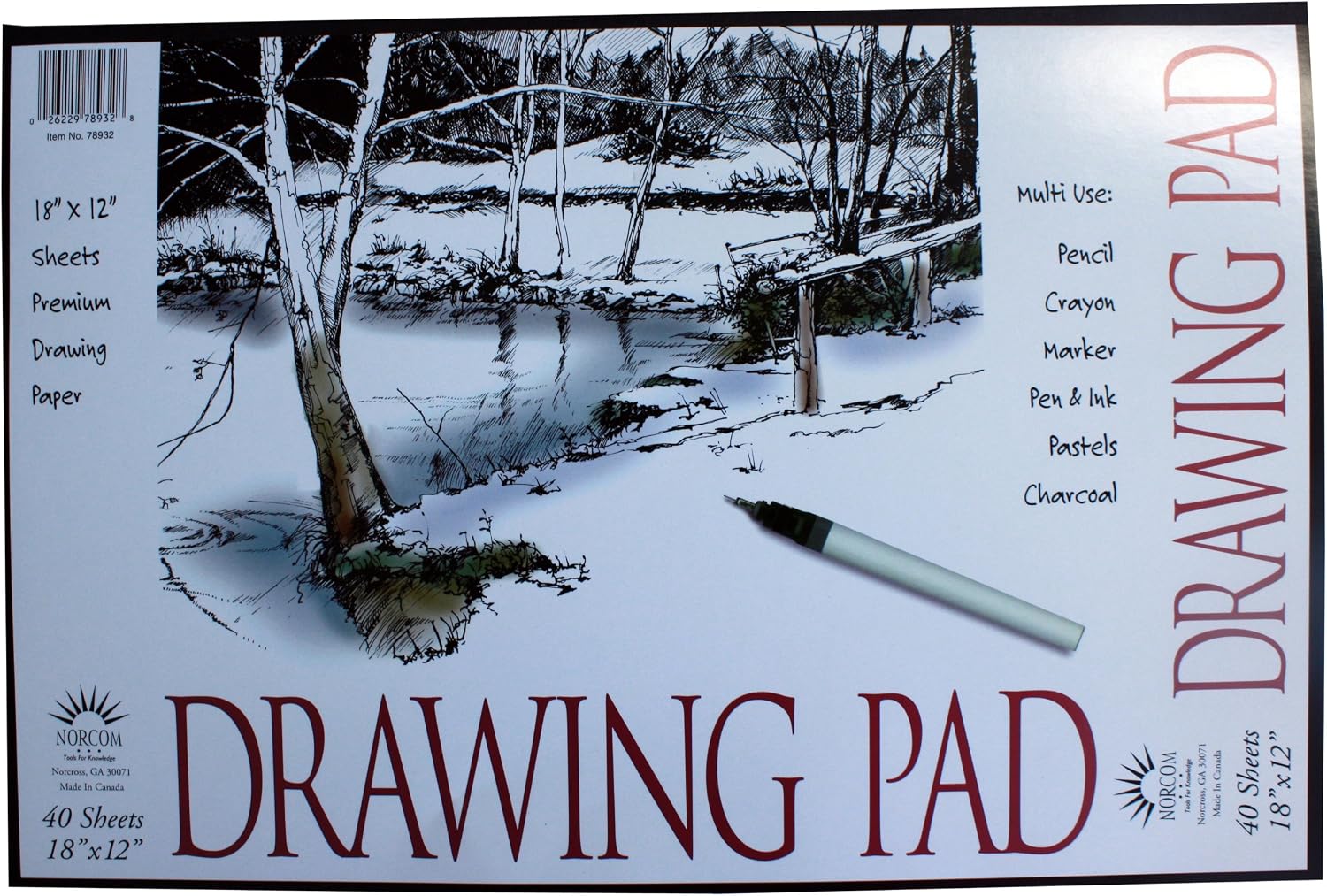 Norcom Drawing Pad, 18 x 12 Inches, 40 Sheets, White (78932-9)