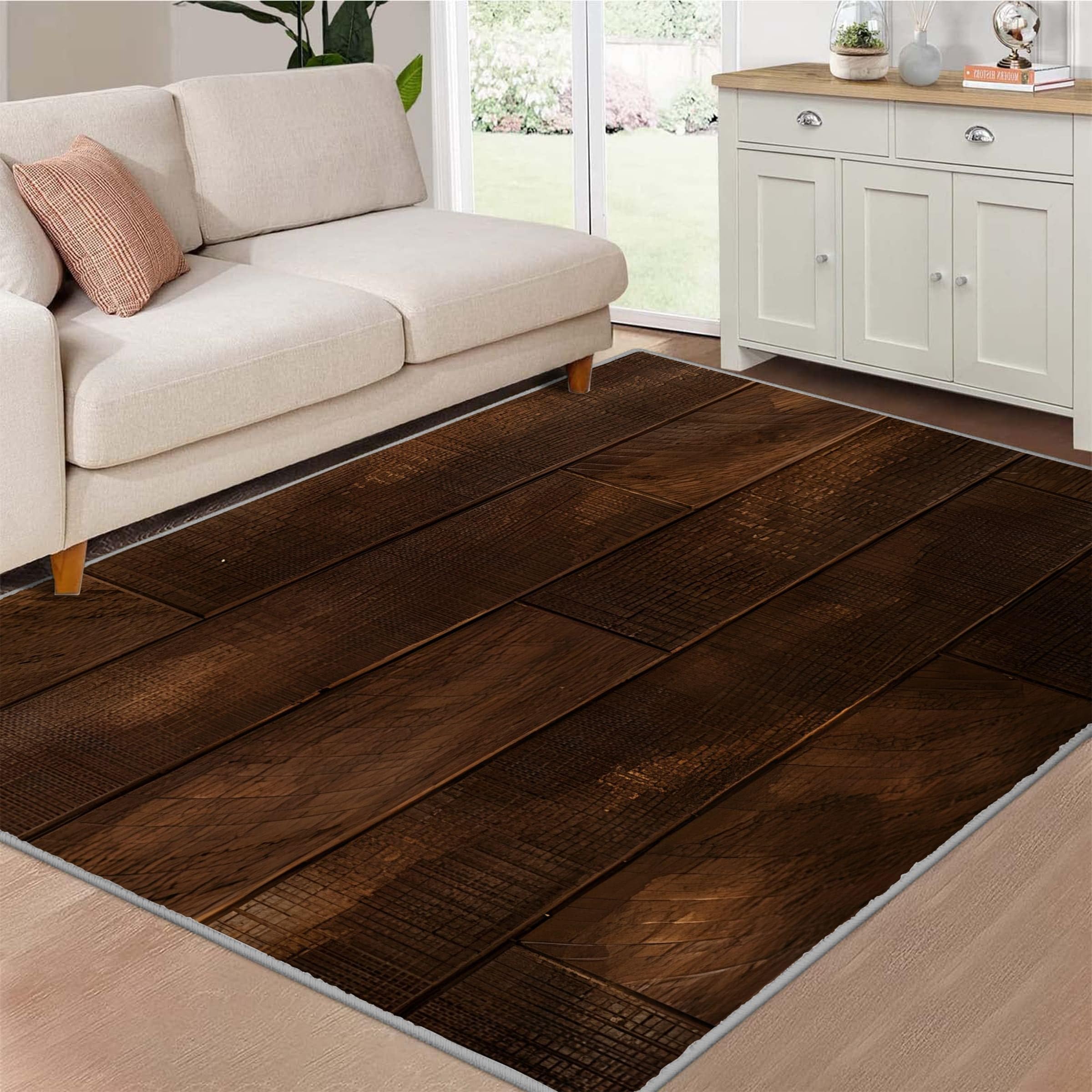 Amazon | ラグマット 茶色の木目 100x150 長方形 カントリースタイル柄