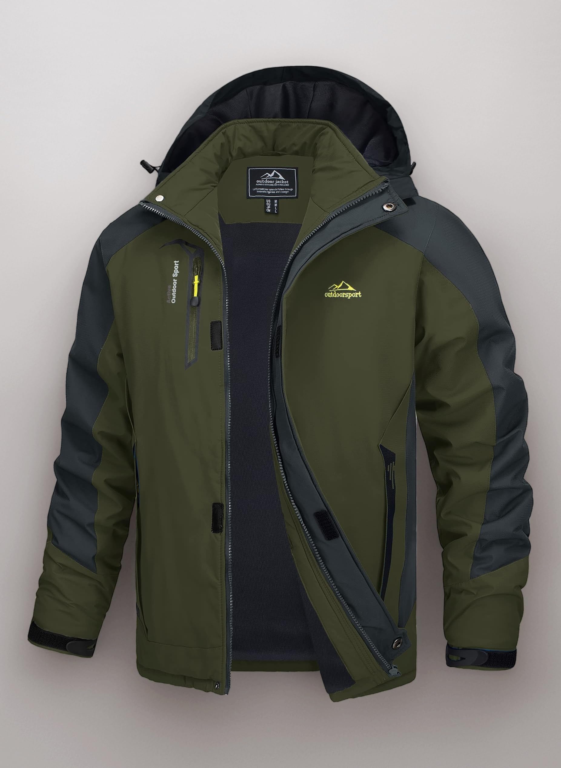 TACVASEN Men's Waterproof Jackets Lightweight Micro Fleece Winter Jacket Softshell Hiking Rain Coats with Removable Hood
