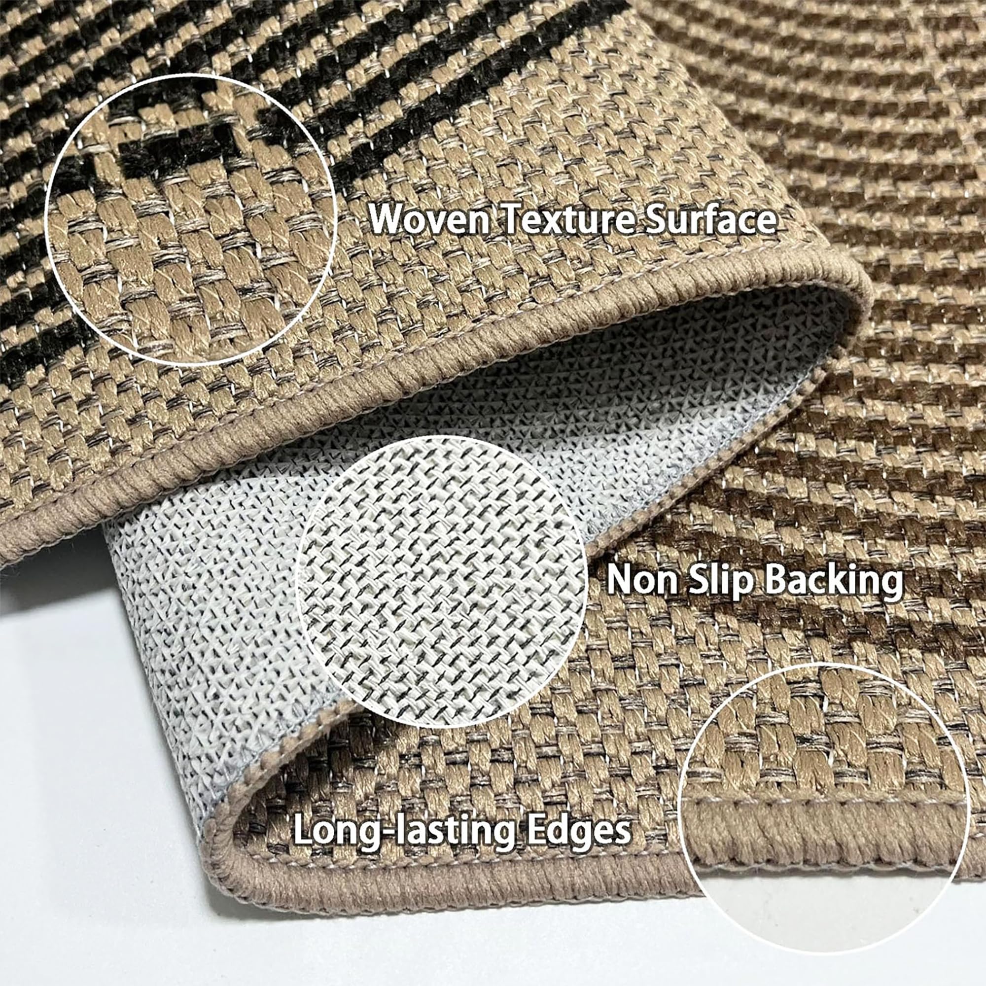 Teppich Läufer Flur 80x300cm Waschbar Teppich Braun Streifen