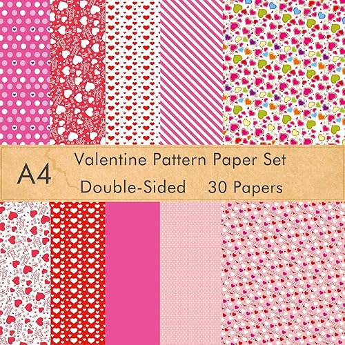 FEPITO 30 Sheets Valentine Pattern Paper Set, 21 x 28.5cm