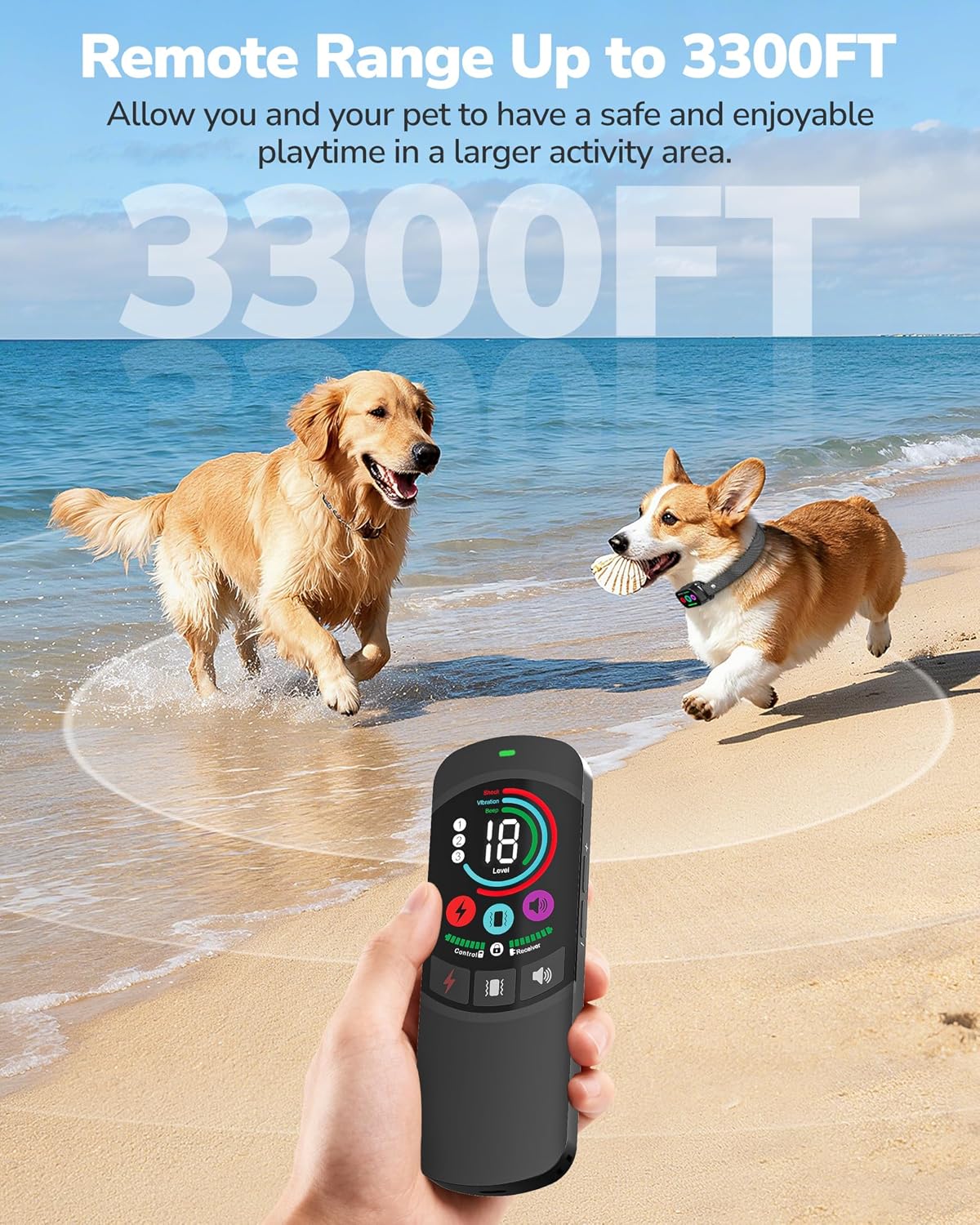 Dog Shock Collar Waterproof Remote 3300FT 3 Modes for Medium Large Dogs — view 3