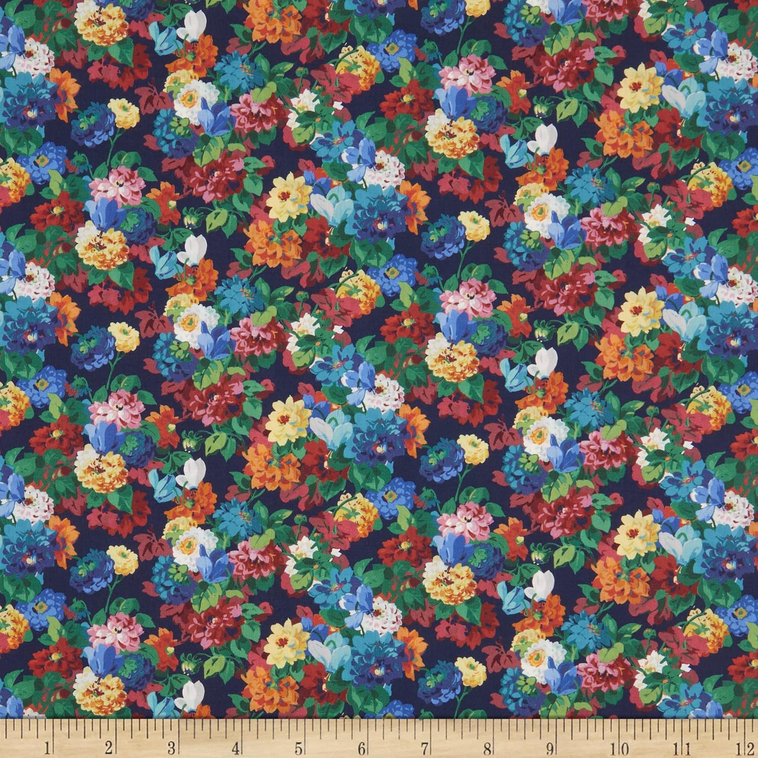 Liberty Fabrics Tana Lawn Chatsworth Garden Navy/Multi, Fabric by The Yard