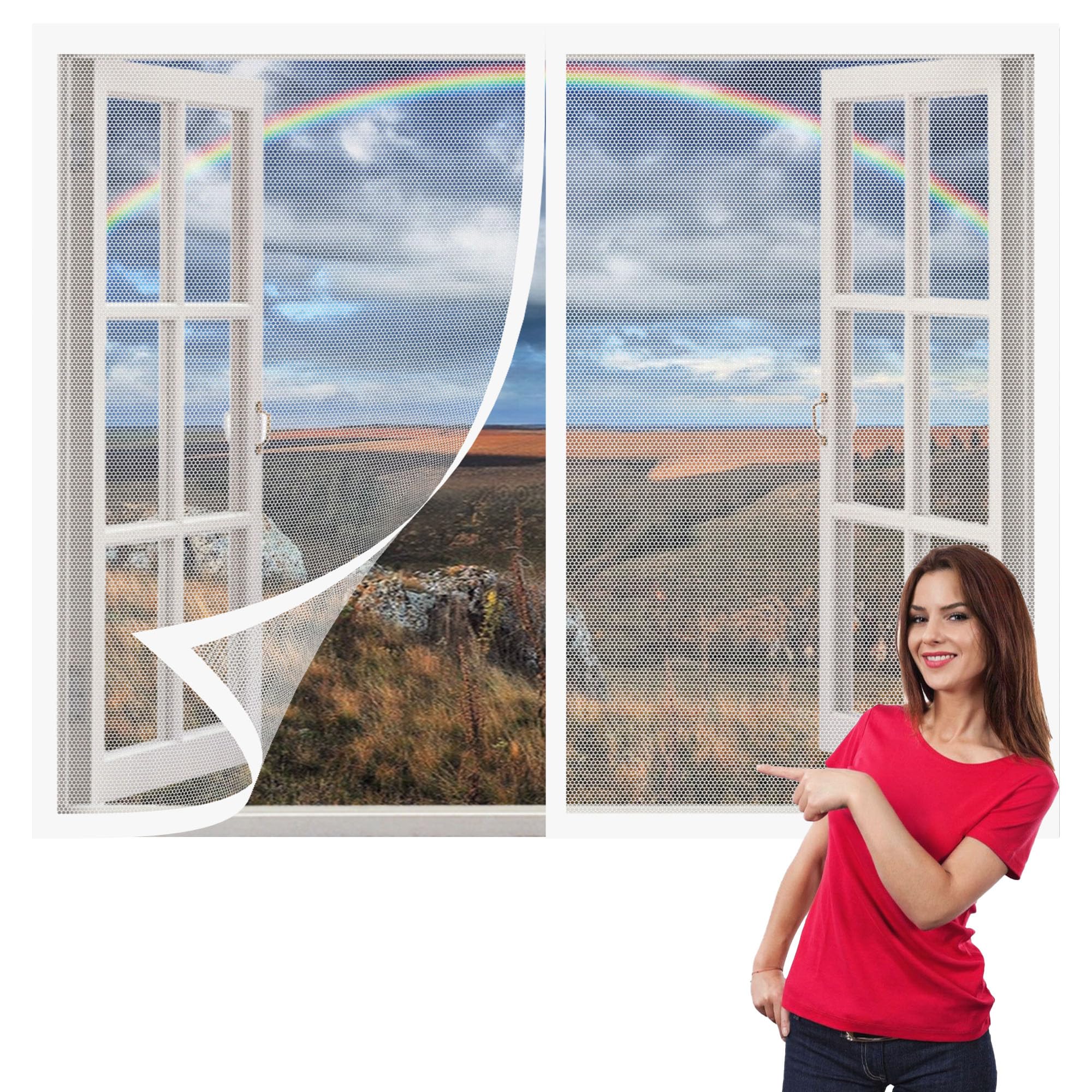 DIY Fly Screen Windows 175 x 155 cm Selfadhesive Tape DIY Selfadhesive Insect Mesh Curtain Easy Installation for Living Room Bedroom Offfice, White