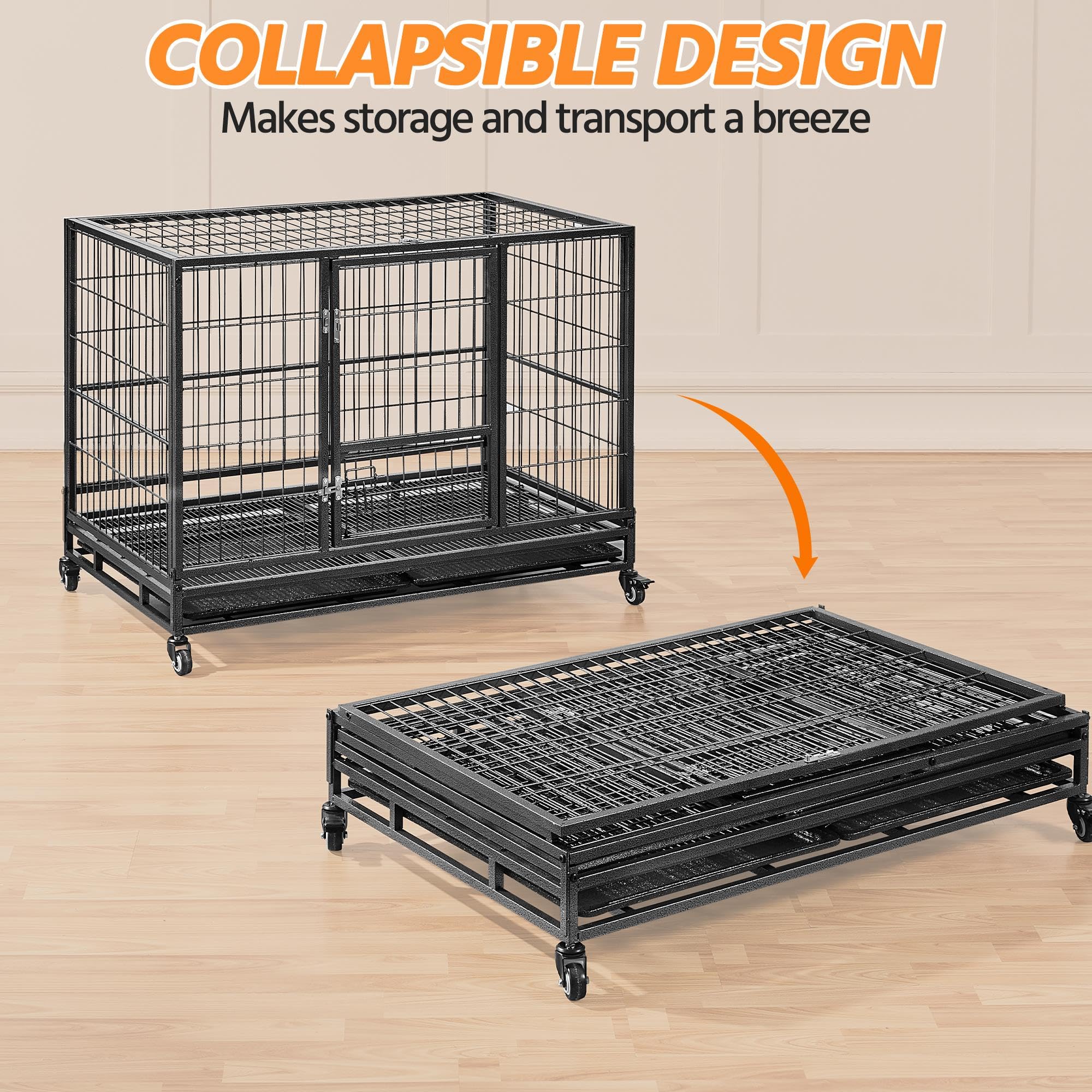 Yaheetech Gabbia per Cani Kennel Pieghevole 106 x 65 x 81 cm in Metallo Grande Tetto Apribile Medio con Ruote e Chiavistello Due Vassoi Rimovibili Sportello Nero