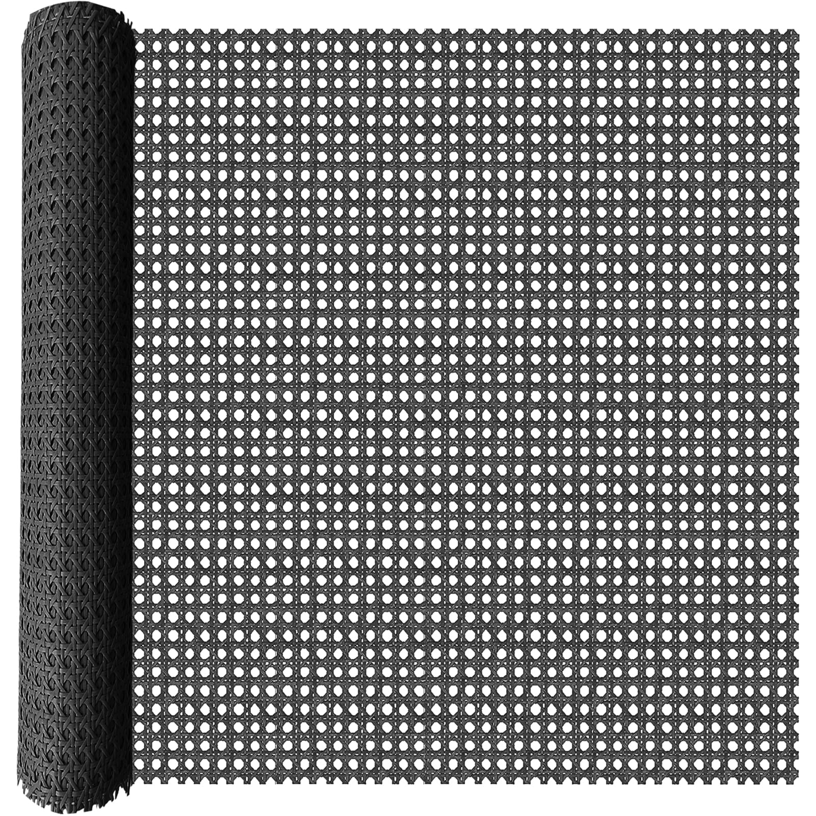 Allinkit Black 24 Inch X 9.9 Feet Rattan Roll,Plastic Cane Webbing Handwoven Synthetic Poly, Cane Rattan Webbing For Furniture Restoration Caning Craft Supplies