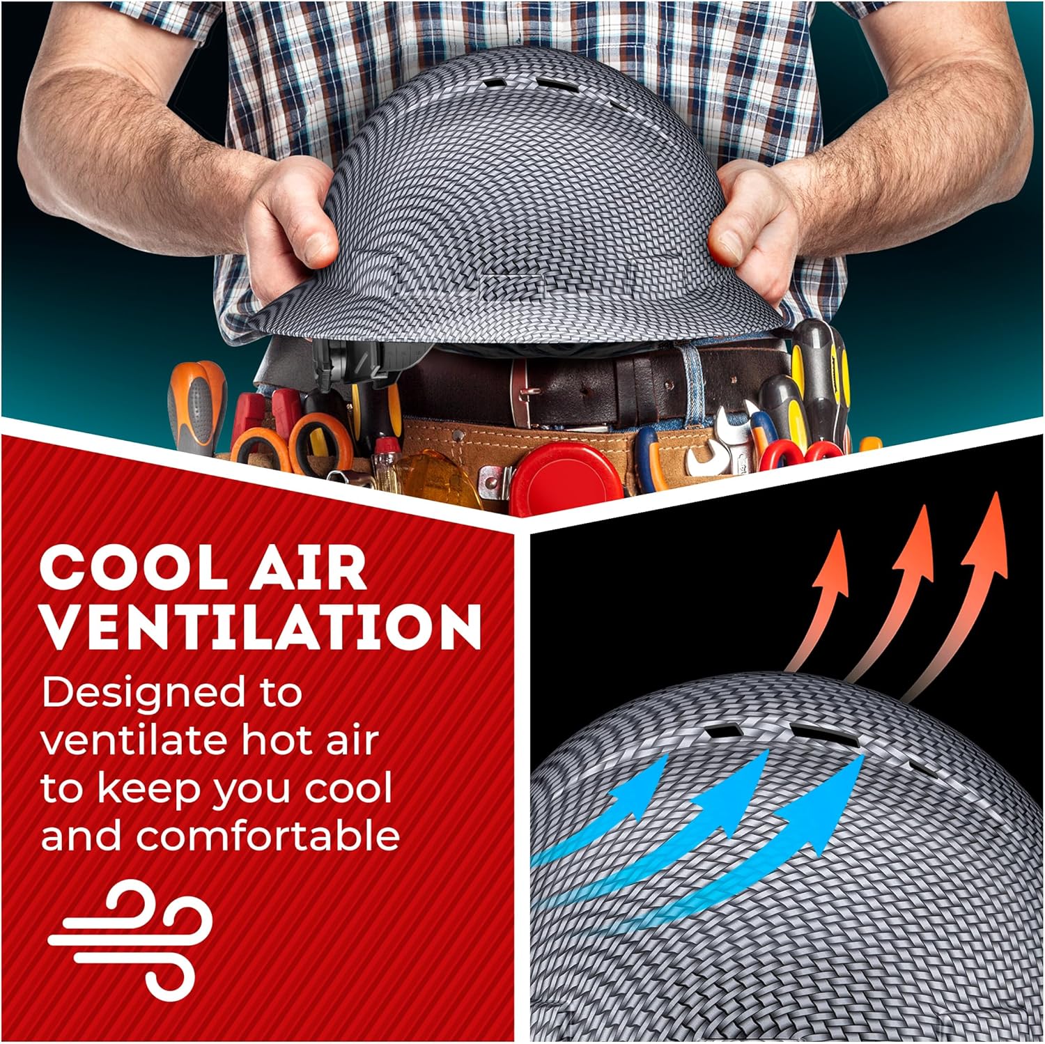 Acerpal Full Brim Vented Carbon Fiber Design Hard Hats Gloss Finish OSHA Hard Hat for Construction with 6-Point Suspension