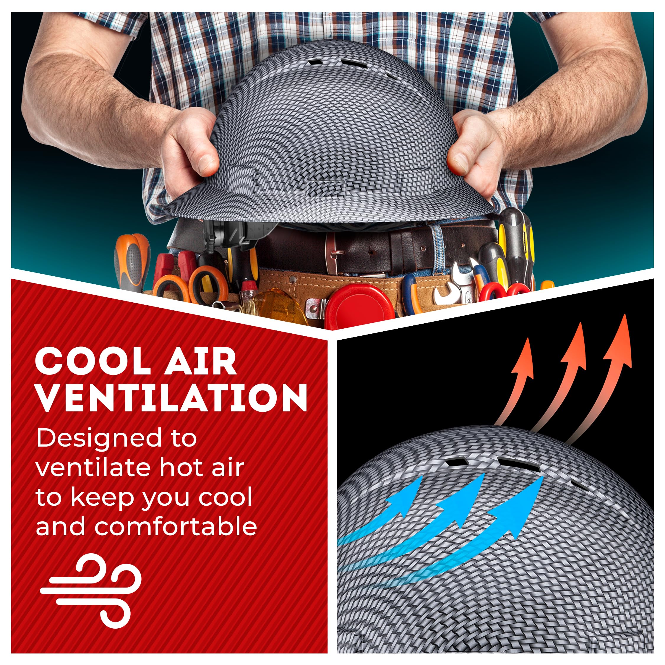 Casque de sécurité OSHA à large bord ventilé en fibre de carbone avec suspension à 6 points