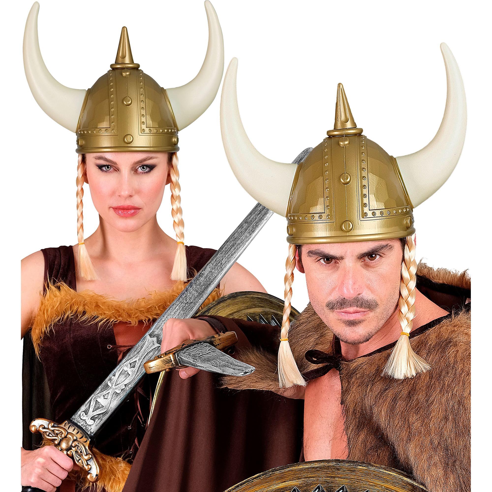 W WIDMANN MILANO Party Fashion – hełm wikingów z rogami, dodatek do kostiumu barbarzyńcy na karnawał, Halloween i imprezy tematyczne