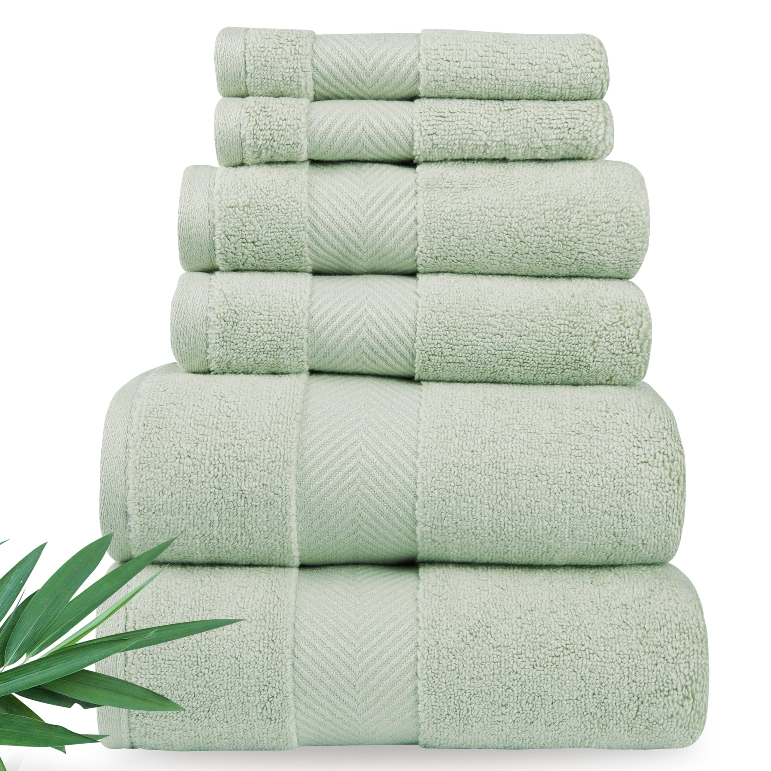 Ultra Soft & Plush Viscose from Bamboo Bath Towels - 700 GSM Luxury Bath Towels - 6 Piece Set - Super Absorbent & Quick Drying (Eucalyptus Green)