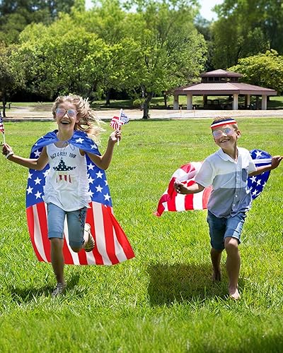 Miniatura 5 de Mepase 3 lentes de sol para niños del 4 de julio, trajes de capa de bandera de Estados Unidos, juego de diadema de color con bandera de Estados