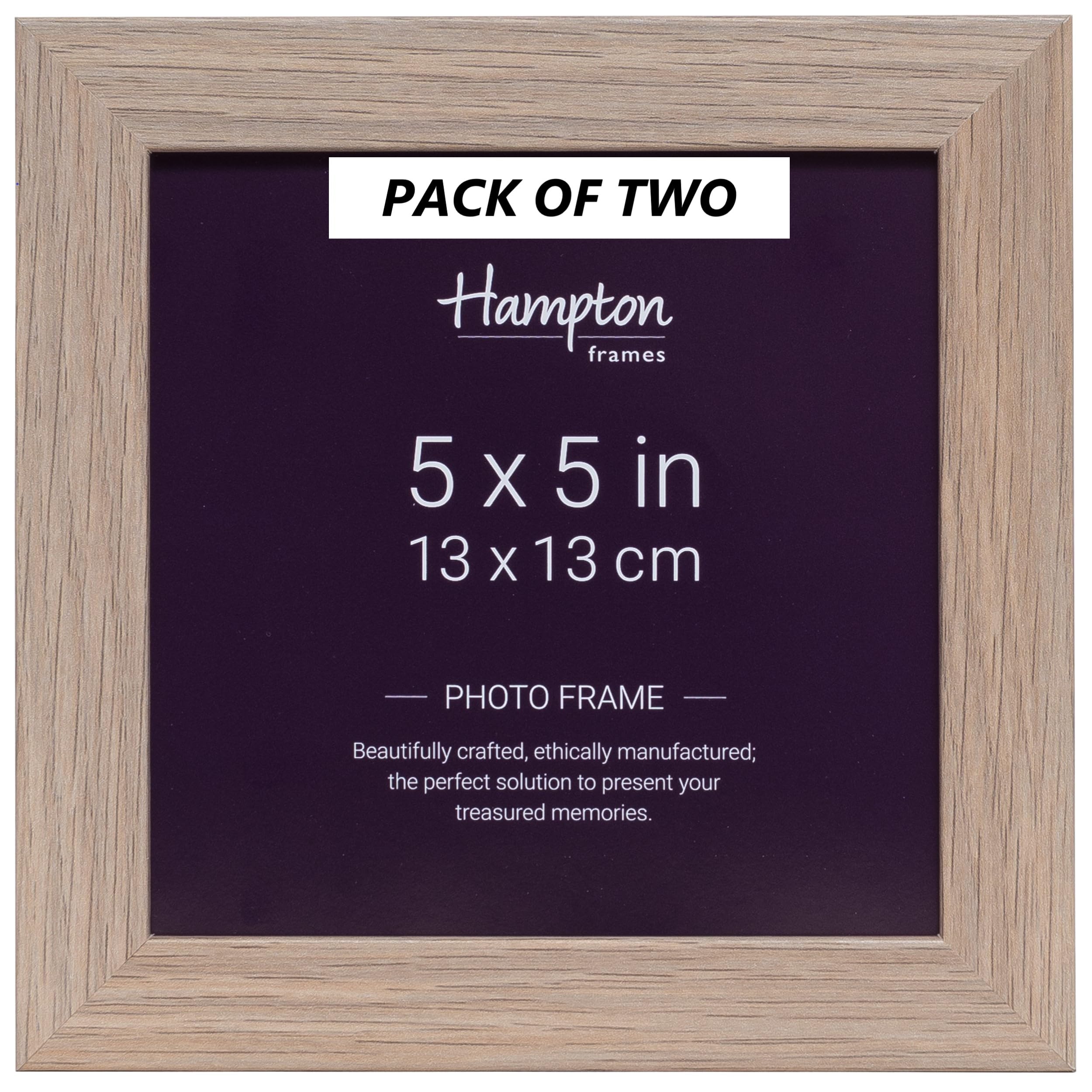 Hampton Frames Oak Effect Sorbonne 5X5 (13X13cm) Pack Of 2 Picture Frame Acrylic (Non-Glass) Sor55ngx-2Pk