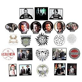 Conquest Journals Supernatural Winchester Brothers Vinyl Sticker Pack, 60 Unique Waterproof Decals, Featuring Sam, Dean, Castiel & Iconic Quotes, Includes 5 Holographic Stickers, Officially Licensed