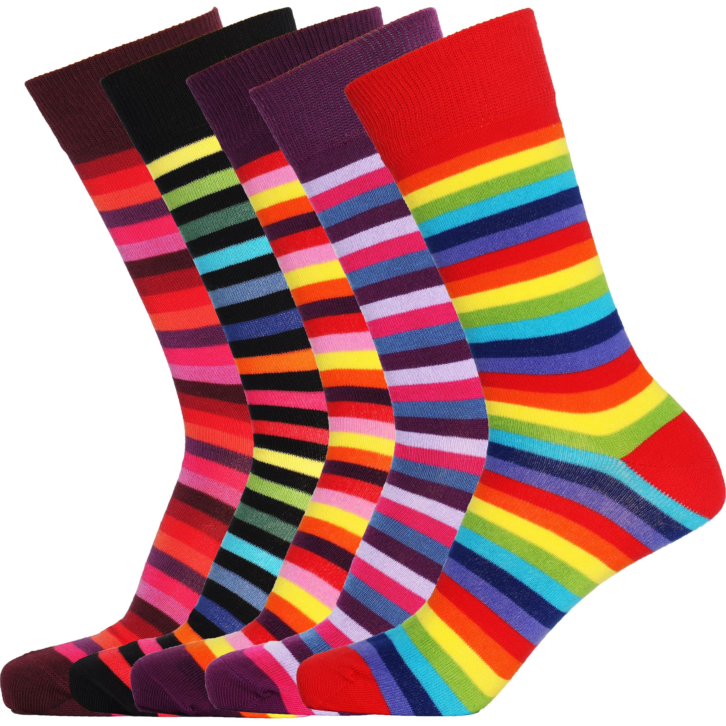 Men Socks 5 Pairs Multipack Mid Calf Casual Dress Patterned Seamless Toe Colourful Cotton Crew Socks