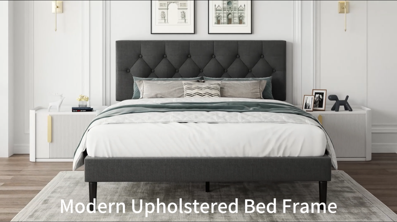 Amazon.com: CXVX Queen Size Platform Bed Frame with Upholstered