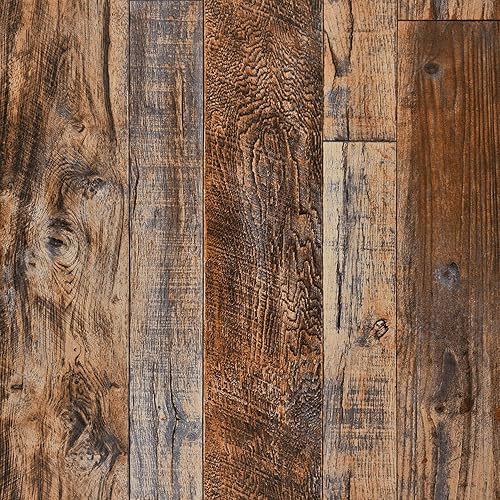 WENMER 17.71 inch x 236 inch Brown Wood Peel and Stick Wallpaper Shiplap Self Adhesive Wall Paper Wood Plank Wallpaper for Countertop Cabinet Shelf Drawer Wall Door