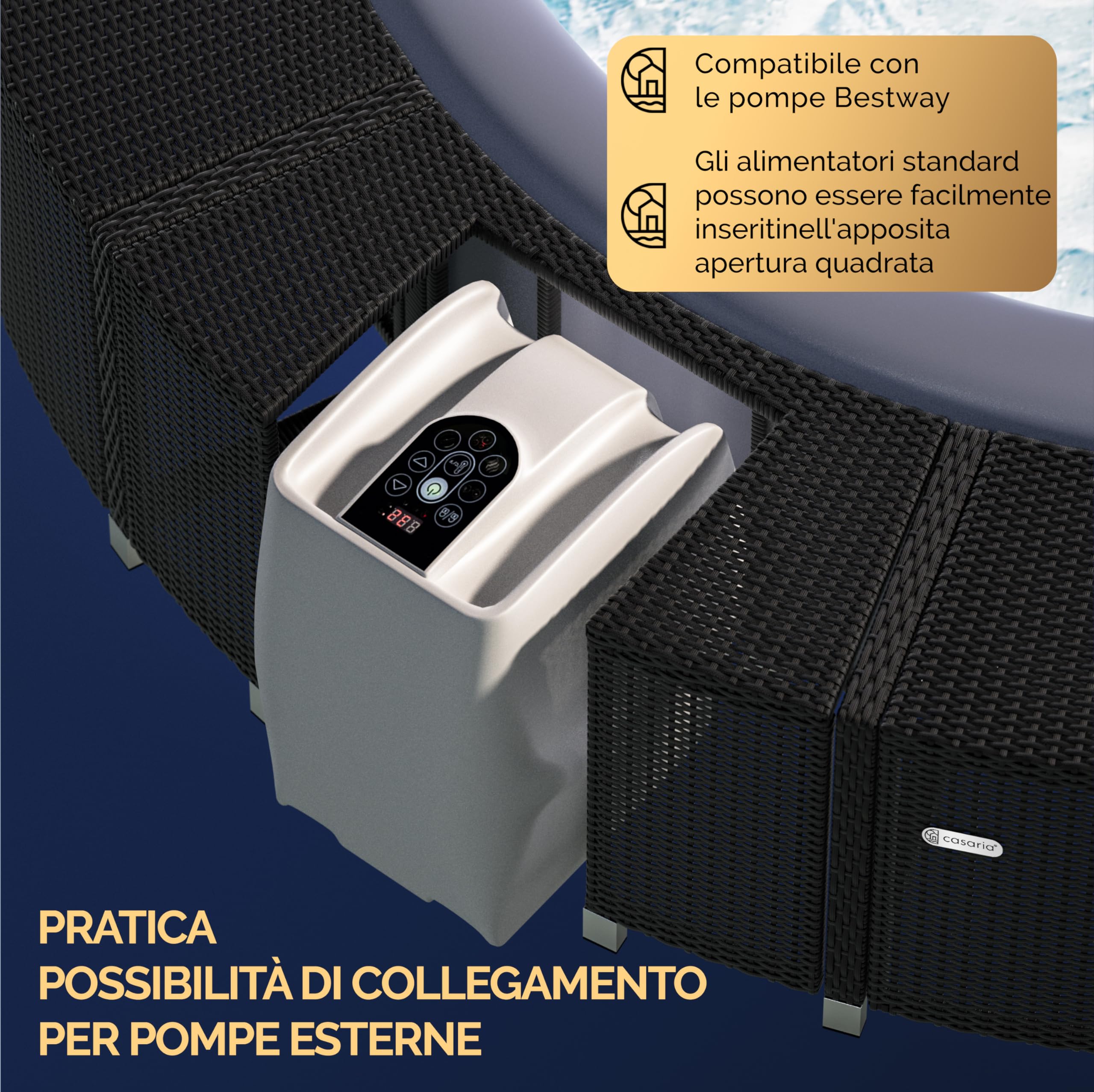 Casaria Cornice Vasca Idromassaggio Polyrattan Ø206cm Nero | Legno Eucalipto Certificato FSC, Whirpool, Bordo Piscina, Resistente ai Raggi UV, Telaio Zincato