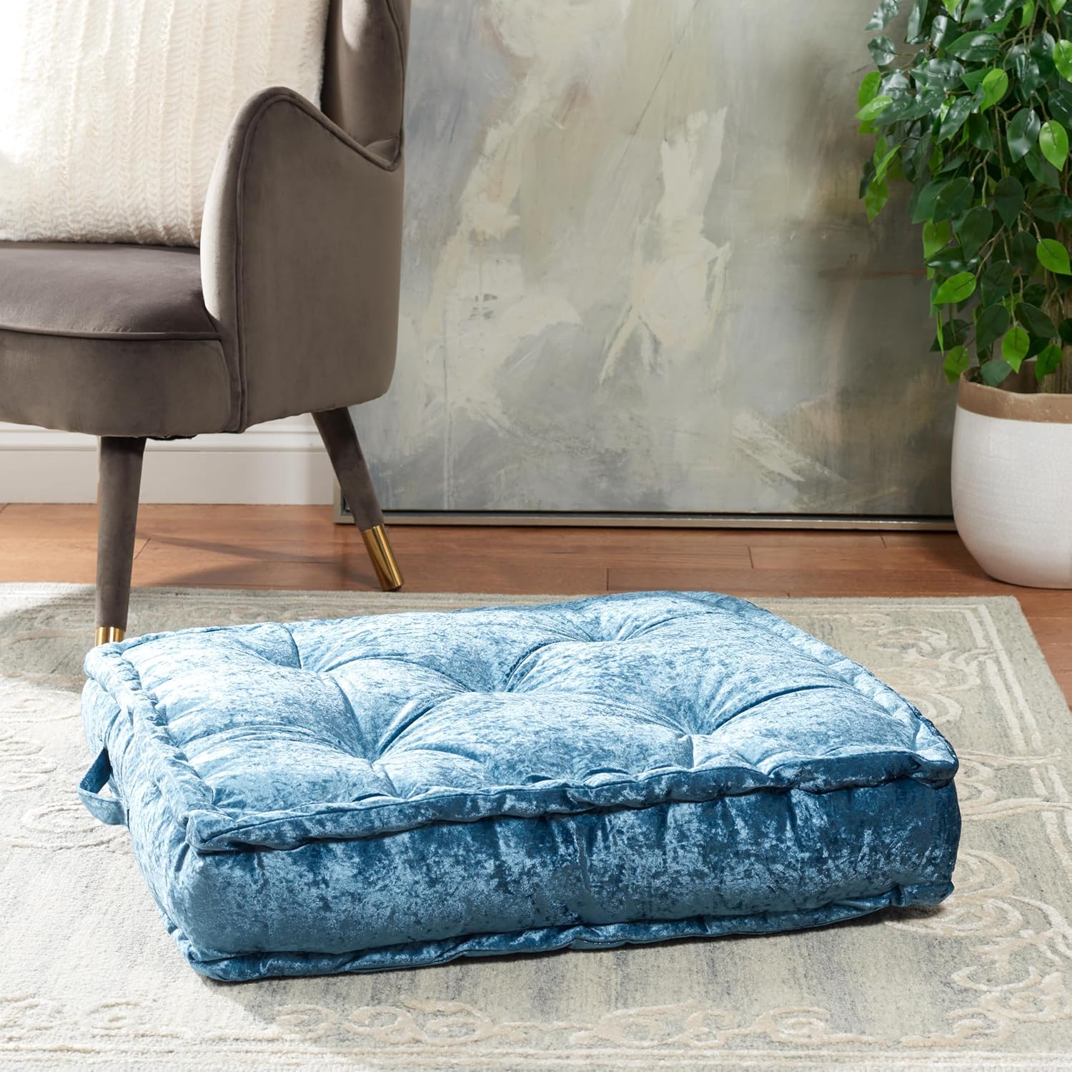 Safavieh Belia Glam 18-inch Light Grey Velvet Square Floor Pillow
