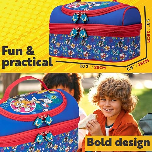 Miniatura 6 de Get Trend SONIC THE HEDGEHOG Bolsa de Almuerzo Lonchera Aislada con Dos Compartimentos para Aperitivos de Picnic Bolsa Enfriadora Regalos para Niños
