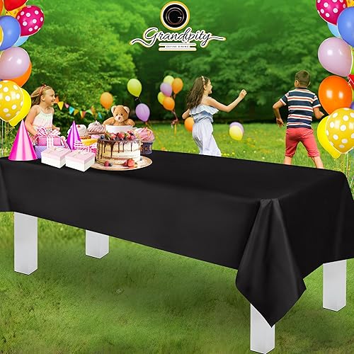 Miniatura 6 de Grandipity Mantel de plástico negro desechable (paquete de 6) manteles de plástico de 54 x 108 pulgadas para mesas rectangulares, manteles de fiesta