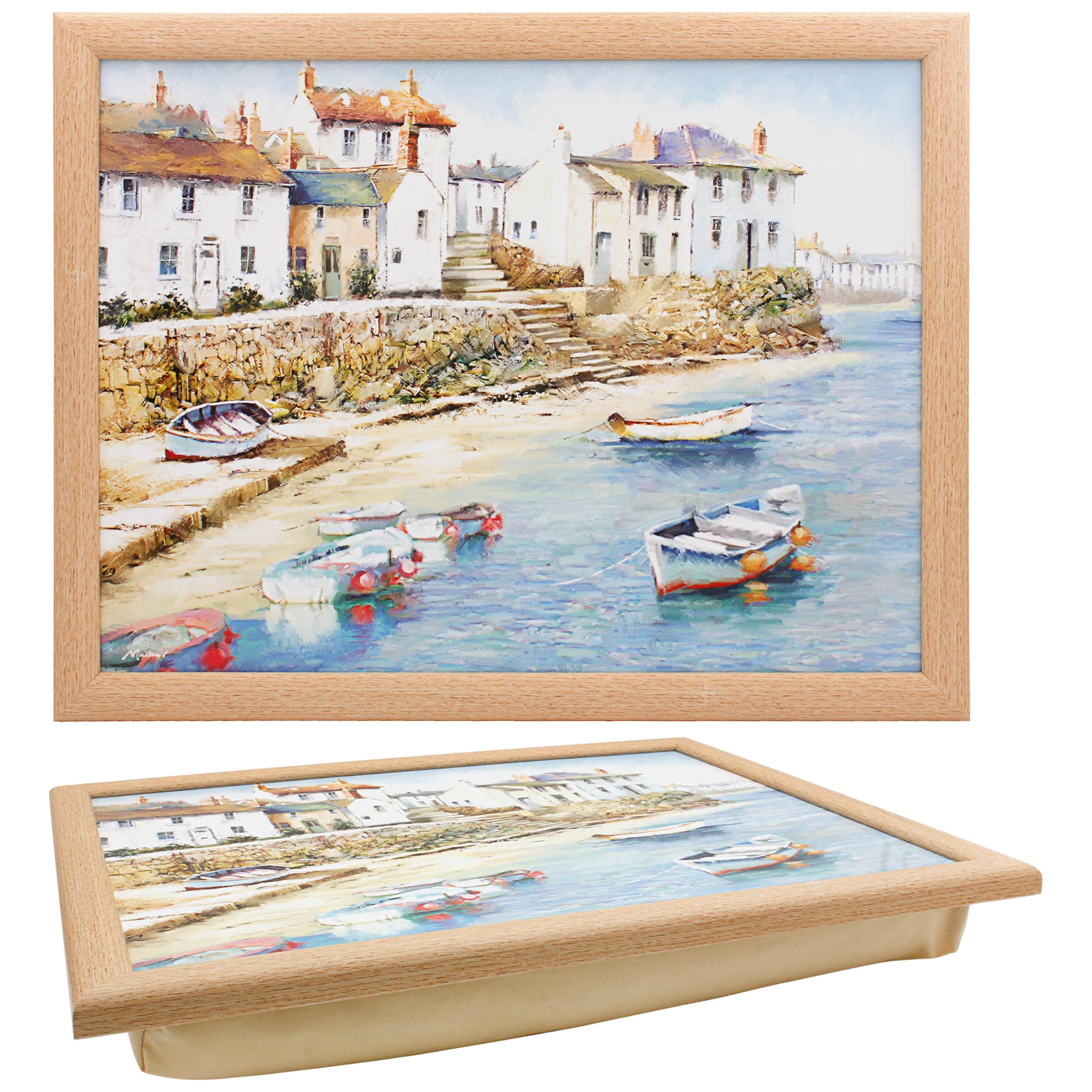 The Leonardo Collection Macneil Harbour Town Wooden Kitchenware Harbour Town Laptray For Food Serving | Comfortable Lap Trays With Bean Bag Cushion | Durable Lap Trays For Eating On Lap For Adults