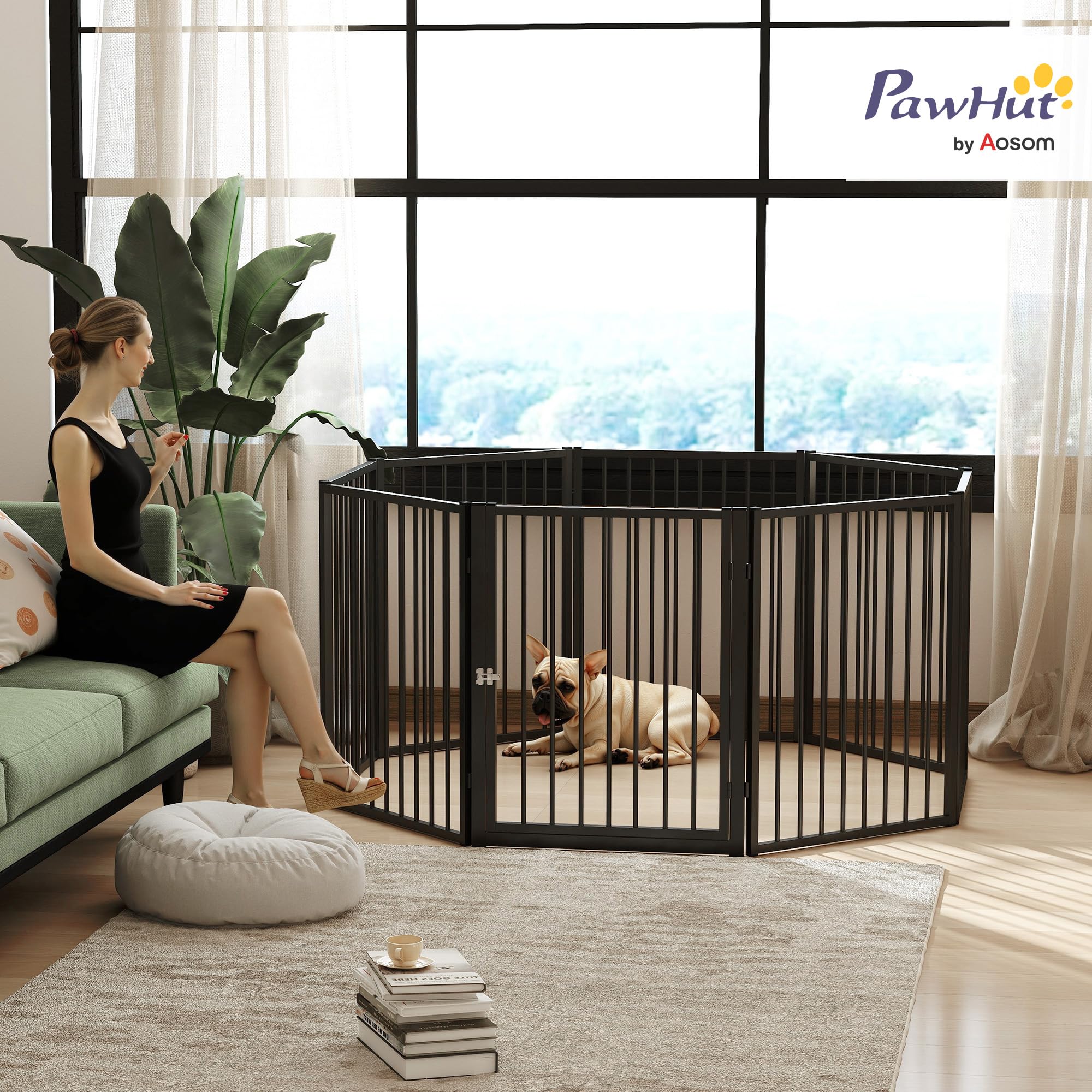 PawHut Parque para Perros de 8 Paneles Vallas para Perros Plegables de Acero 76 cm para Pequeños y Medianos para Interior Exterior Jardín Negro
