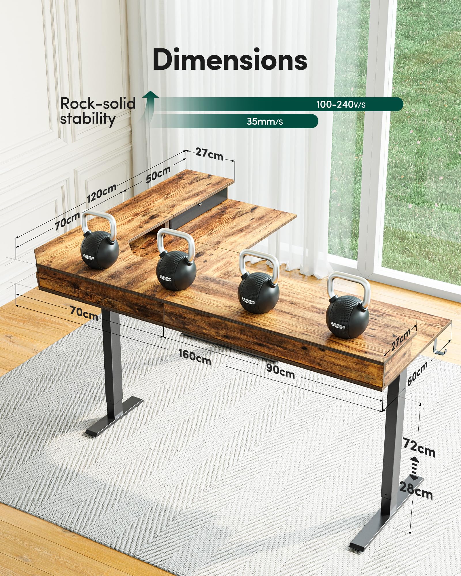 FEZIBO L Shaped Electric Standing Desk, 63x48 inch Large with Drawers | Reversible Tabletop, 2 Memory Height Settings | Home Office & Gaming Height-Adjustable Table, Rustic Brown（2 Packages） - 4