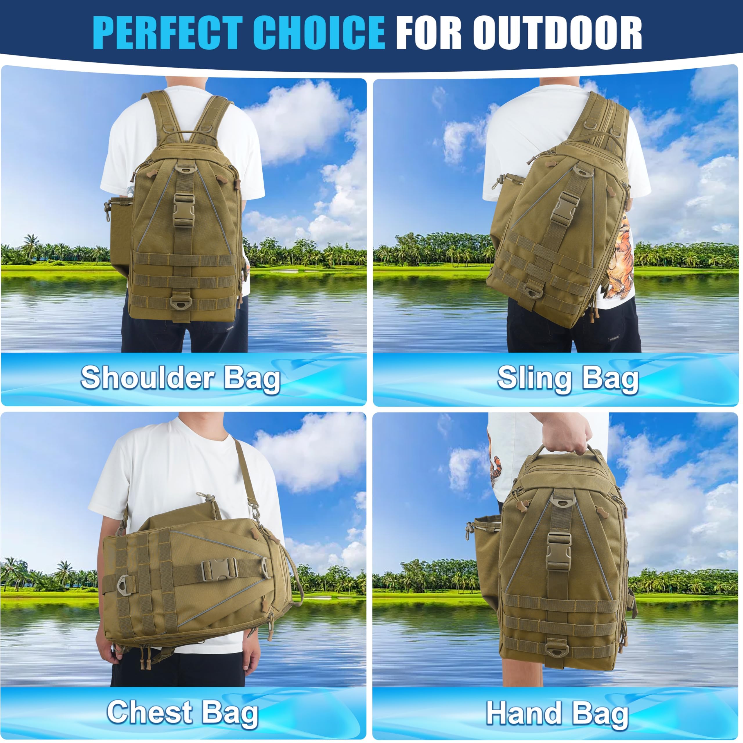 Zaino Tattico Militare, Custodia per Attività All'aperto, Impermeabile, Multifunzionale, Borsa da Pesca, Militare, Trekking, Zaino per Sport, Attività All'aperto, Escursionismo, Trekking e Campeggio