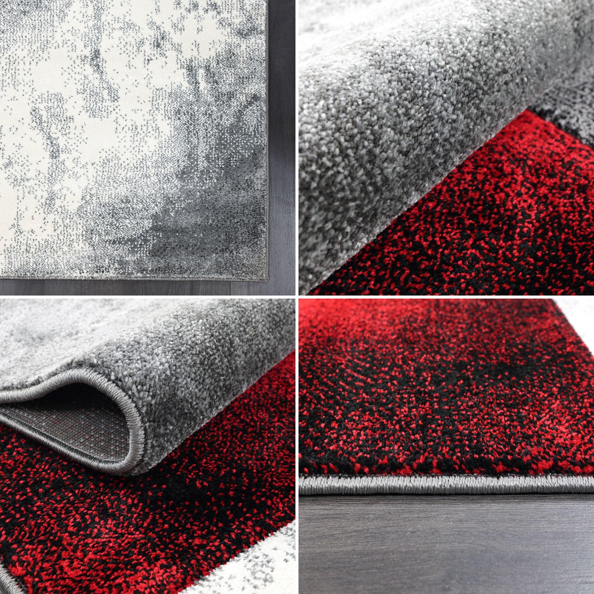 Carpetsale24 Teppich Läufer 80x300 cm Kurzflor Konturenschnitt in Rot Grau Weiß Kariertes Design, Extra Weich, Waschbar, Pflegeleicht Für Flur, Küche, Wohnzimmer