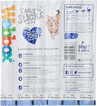 Webbox Cats Delight Tasty Sticks with Cod, 6 x 30g