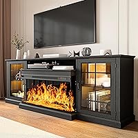 Vista 10 de MXV - Soporte de chimenea para TV de 59 pulgadas, centro de entretenimiento estilo granja con soporte de TV de 3 lados de vidrio, consola multimedia