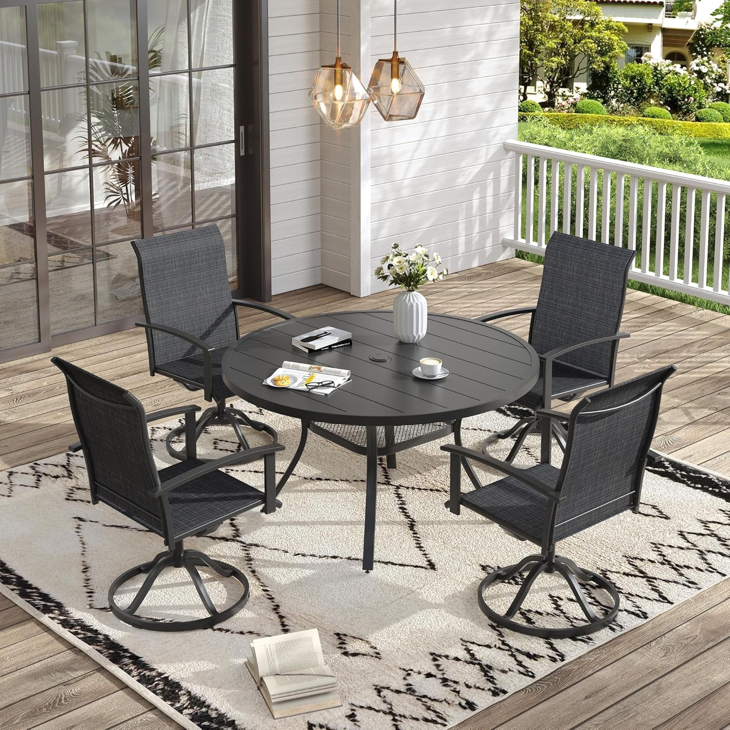 Amazon.com: VICLLAX 5 Pieces Patio Dining Set, Outdoor Dining Set for 4 ...