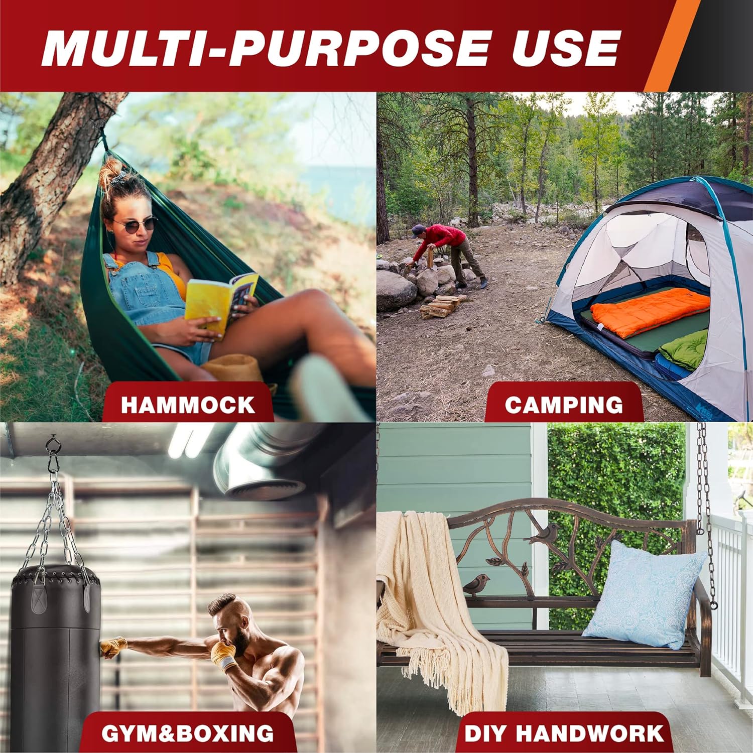 6 Inch Heavy Duty Black Screw Eyes Hooks, 700LBS Breaking Strength, 4PCS Self Tapping Eyelet Screw Eye Bolts, Screw in Eye Hooks for Wood Securing Cables Wire, Heavy Indoor & Outdoor Uses - Image 7