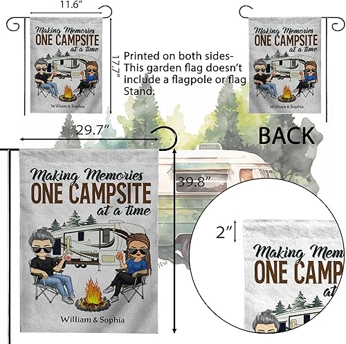 Vista 2 de Bandera personalizada de Making Memories para campamento, jardín, banderas para cámper al aire libre para campamento de doble cara, patio, Haciendo