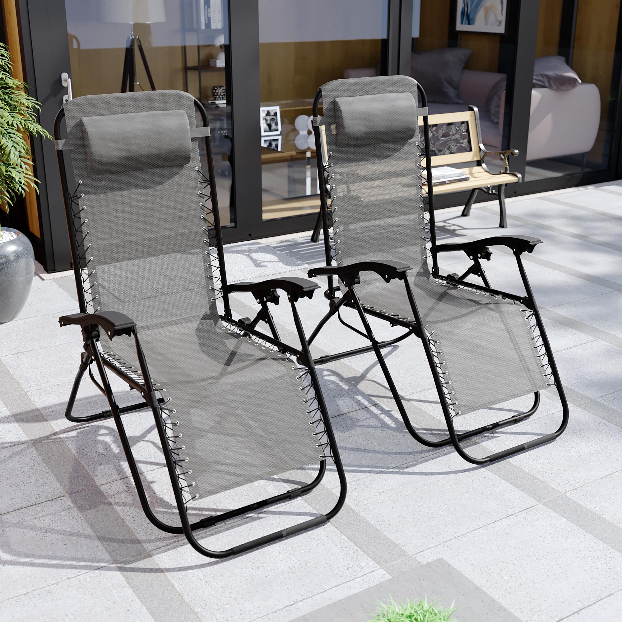 Garden Vida Set di 2 sedie a gravità zero, sdraio per esterni, patio, reclinabile, senza peso, resistente alle intemperie, in acciaio (grigio)