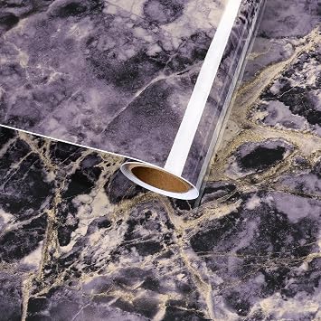 Purple Gold Black Marble Contact Paper Peel and Stick Countertops for Kitchen Violet Glossy Marble Granite Wallpaper Vinyl Wrap for Table Desk Self Adhesive Counter Top Cover 11.8"x118"