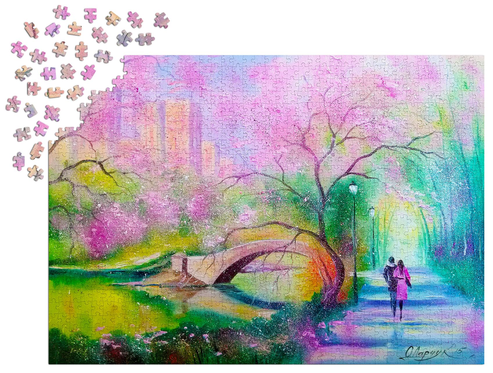 1000-Piece Jigsaw Puzzle For Adults - Couple Walking In Rainy Park, Matte Finish, Tight Fit - View #2