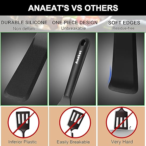 Miniatura 6 de Anaeat Juego de 2 Espátulas Delgadas de Silicona - Mini Espátulas para Servir Brownies - Volteador Spurtle Antiadherente para Cocinar Fácilmente