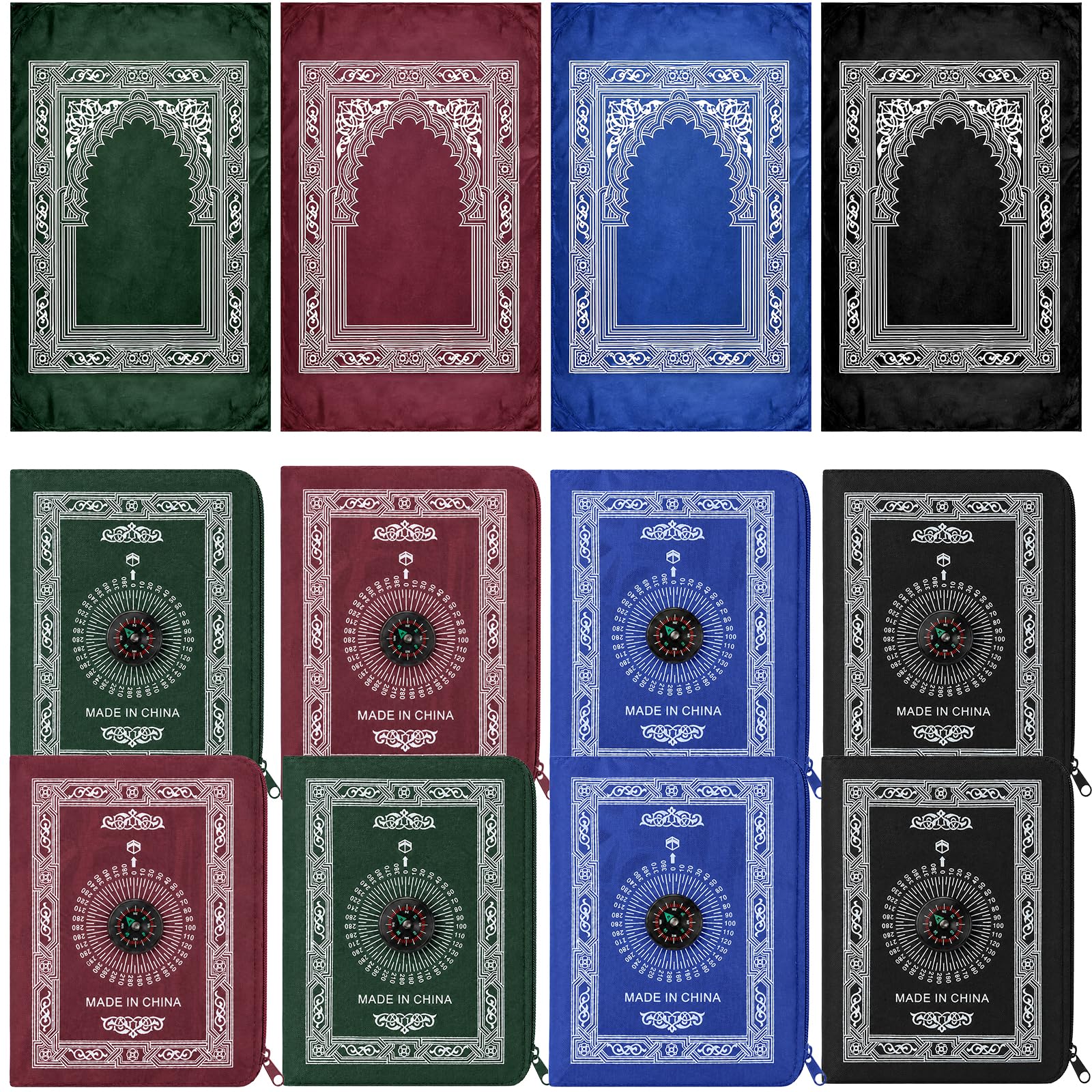 16 Pcs Compass Prayer Mats, 60 x 100cm, Pocket Travel Muslim Prayer Rugs
