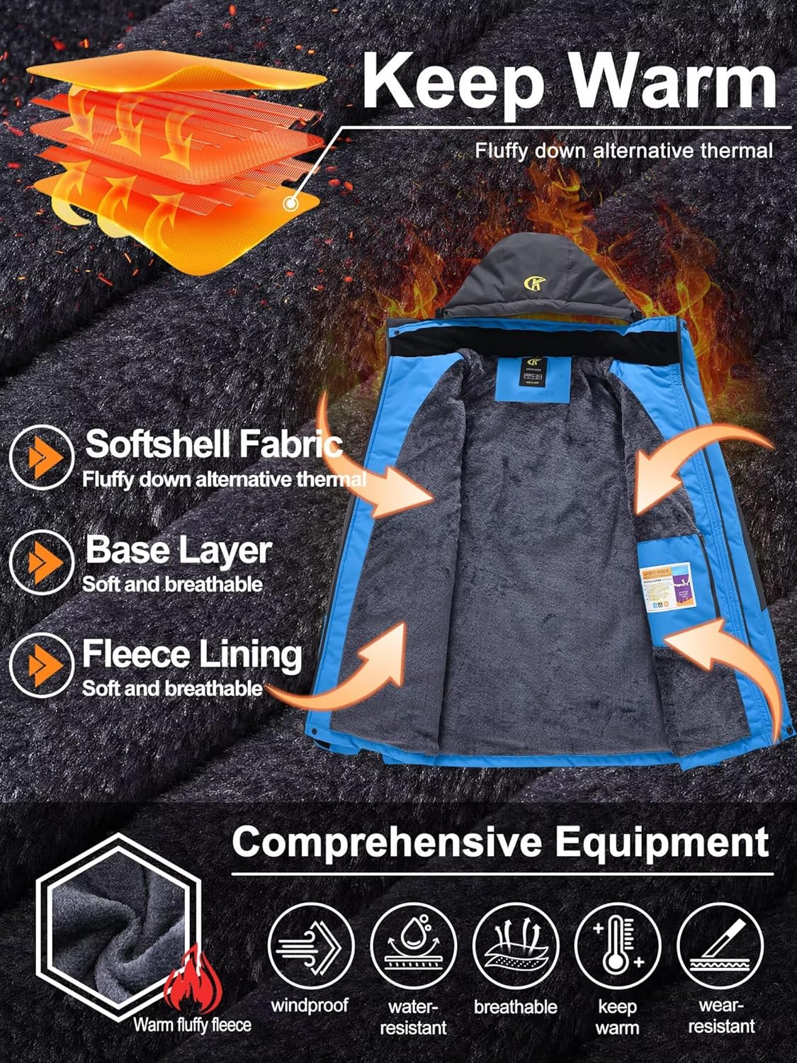 QPNGRP Mens Waterproof Ski Snowboard Jacket Winter Windproof Snow Coat - Image 5