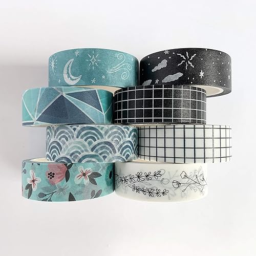 Vista 22 de ZYNSHE Washi Tape - Juego de 16 rollos de 0.591 in de ancho cinta adhesiva decorativa para diario, álbumes de recortes, manualidades, diarios