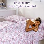 Viviland Floral 100% Feuilles de coton Twin, Fleur Rose Imprimé , Feuilles doux Percale, Refroidissement par Crisp, Ensemble simple de deux feuilles avec les paillettes d'angle, Poche profonde, Cozy Vintage Literie