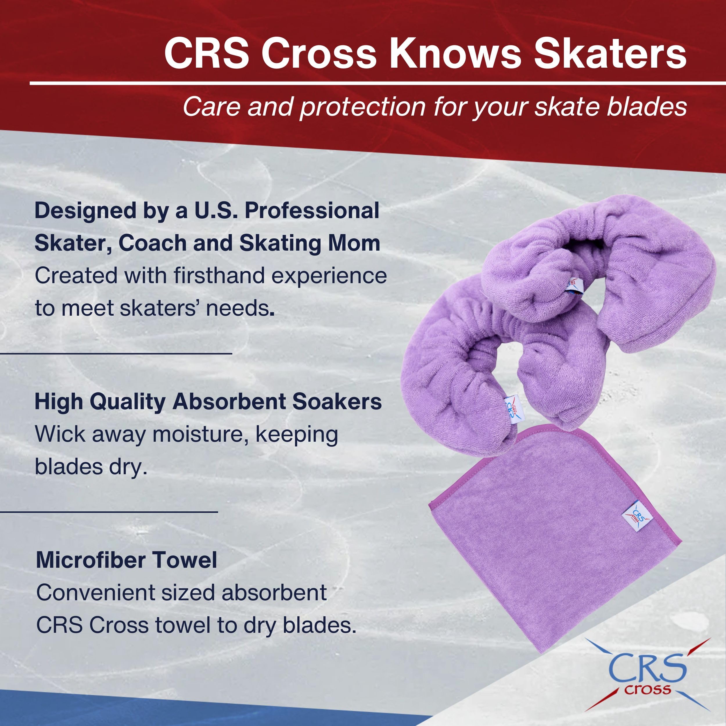 CRS Cross Juego de protectores de patinaje sobre hielo, remojo y toalla, diseño de una pieza con cubiertas suaves de hoja de patinaje y toalla (par de protectores ajustables, no requiere montaje)