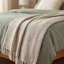 Craft Trade Beige Cotton Herringbone Diamond Throw Blanket with Tassels, 50x60 Inches Decorative Woven Blanket for Couch, Sofa and Bed