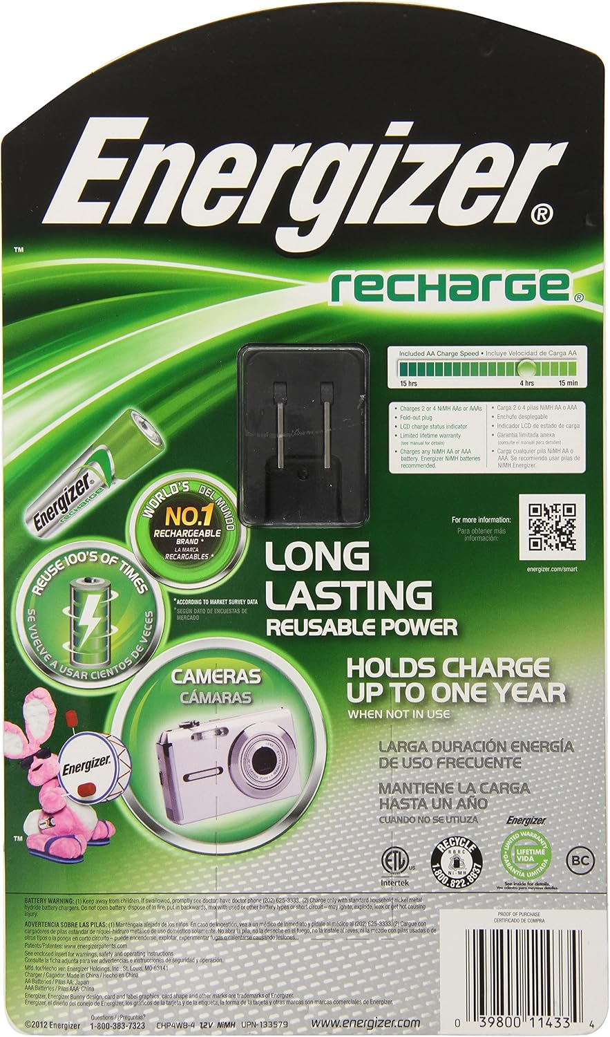 Energizer CHP4W8-4 Smart Recharge AA/AAA Charger with 8AA and 4AAA NiMH Batteries