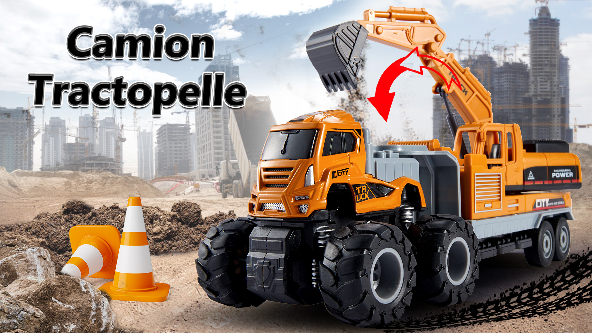 Jouet Pelleteuse Enfants - Camion à Friction, Bras Mobile - Métal/Plastique - Cadeau 3-6 Ans