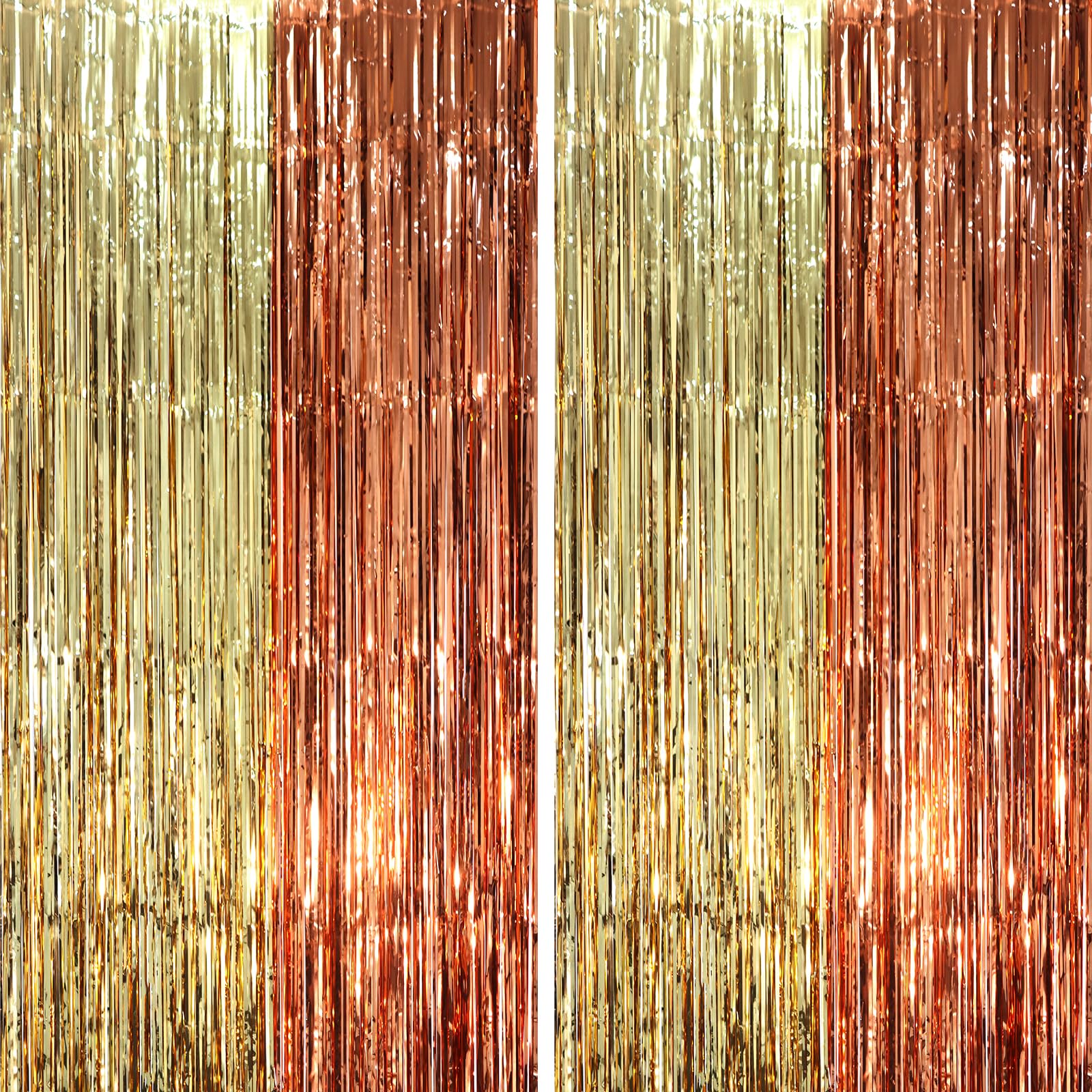Voircoloria Rose Champagne Foil Fringe Backdrop Curtains,3.3x6.6ft, 2 Pack | Tinsel Streamers, Door Shimmer, For Baby Shower, Birthday Party Decorations, Graduations, Velentines