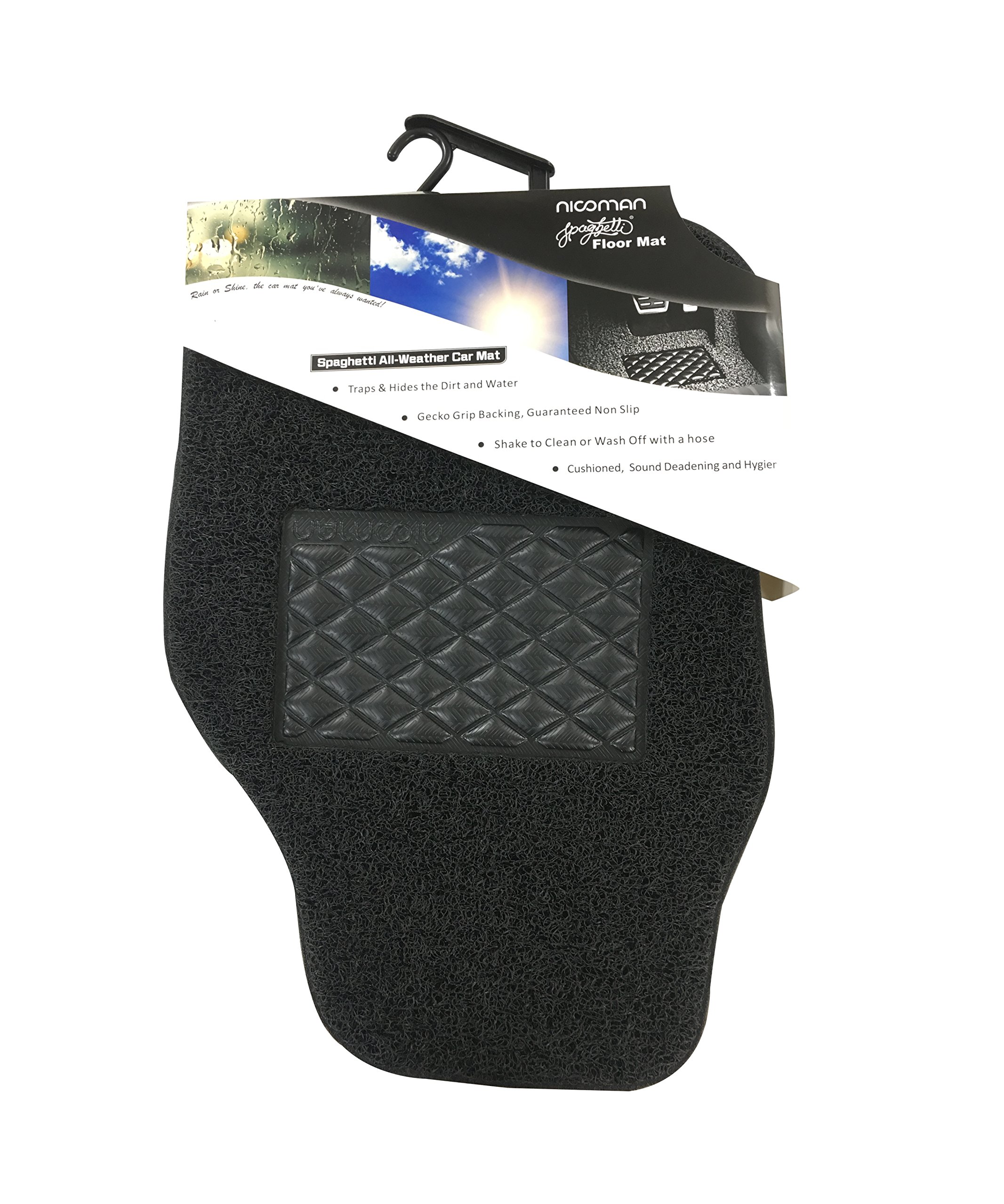Nicoman Spaghetti Coiled PVC Vinyl Loop Gecko Backing Guranteed Anti-Slip Universal Car Floor Mat(Black, Full set of 4pcs)