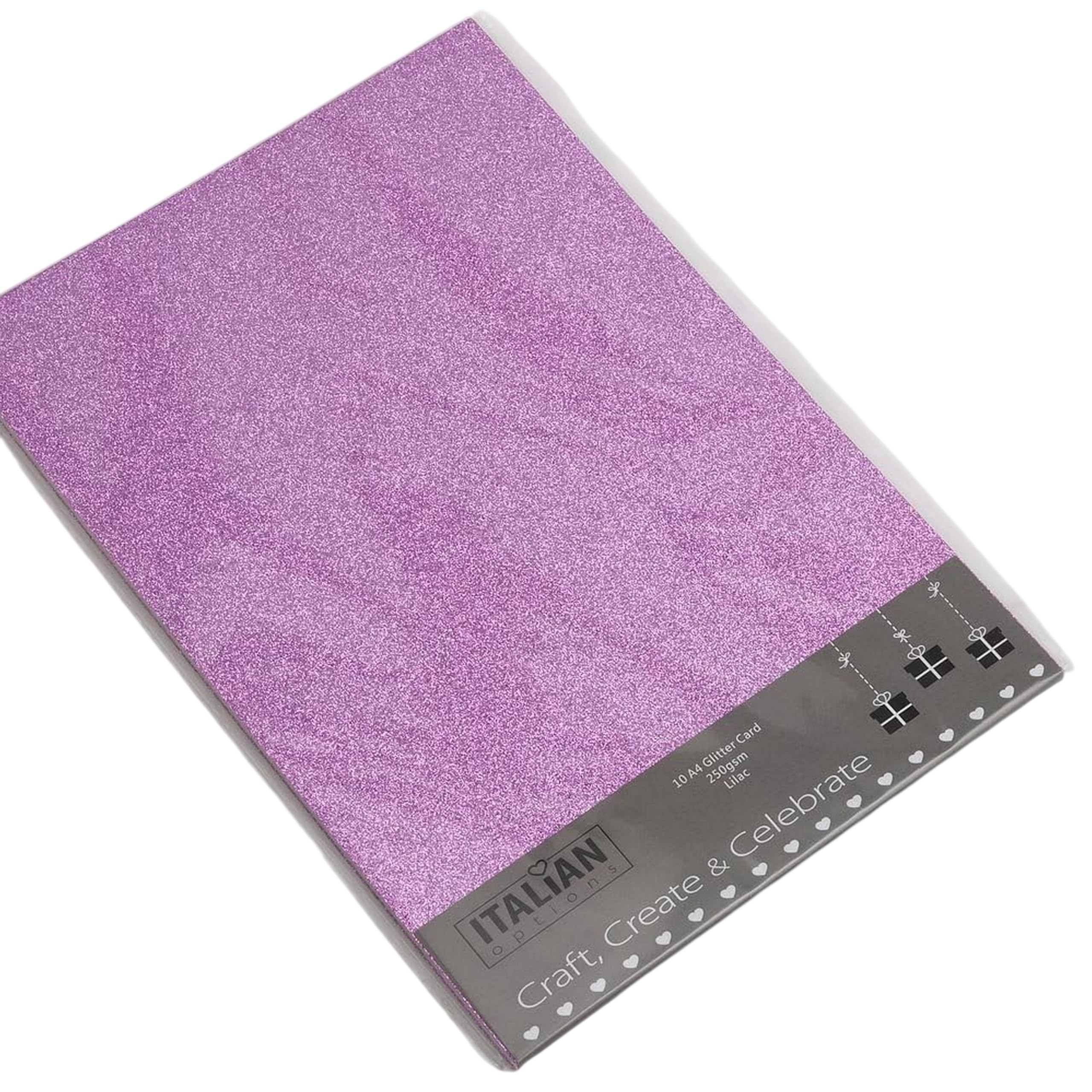 Italian Options Non-Shed Glitter Cardstock Paper, Sturdy Glitter Card for Electronic Die-Cutter Machines, Christmas Crafts and Card Making Supplies, 10 Coloured Sheets, A4, 250gsm, Lilac