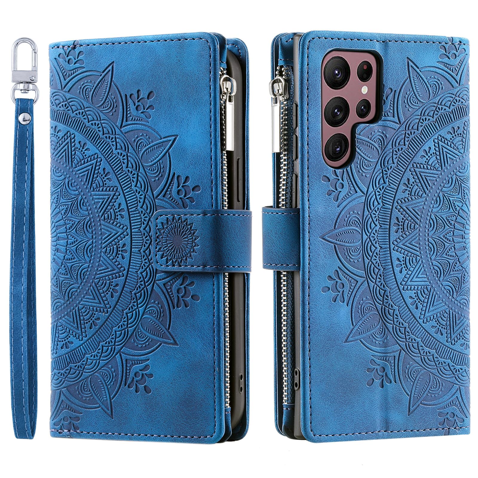 Étui Samsung S26 Plus portefeuille bleu antichoc avec multi slots cuir